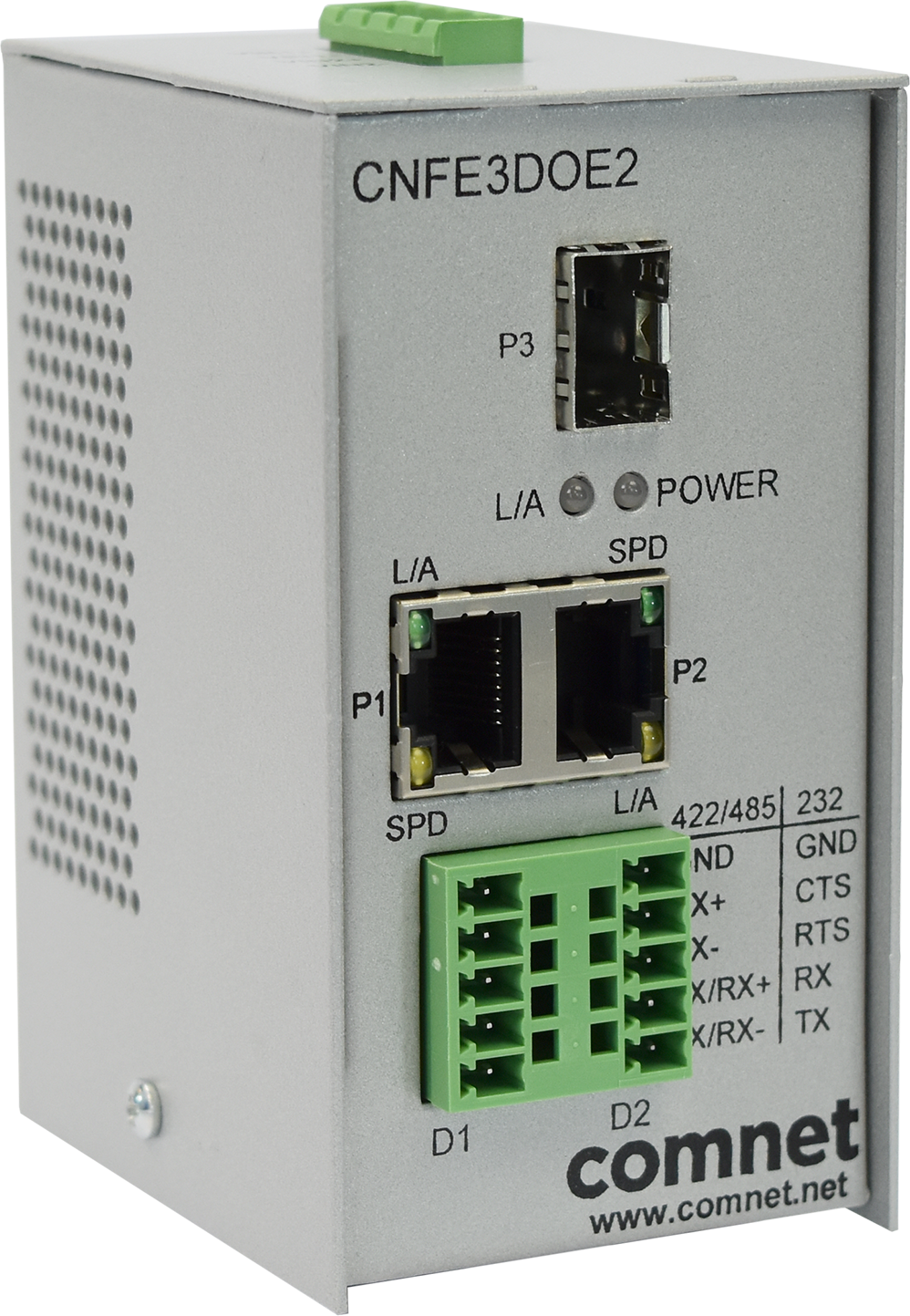 Hardened Managed Switch, 2 RJ45, 1 SFP, Integrated 2-Channel Serial Data Terminal Server