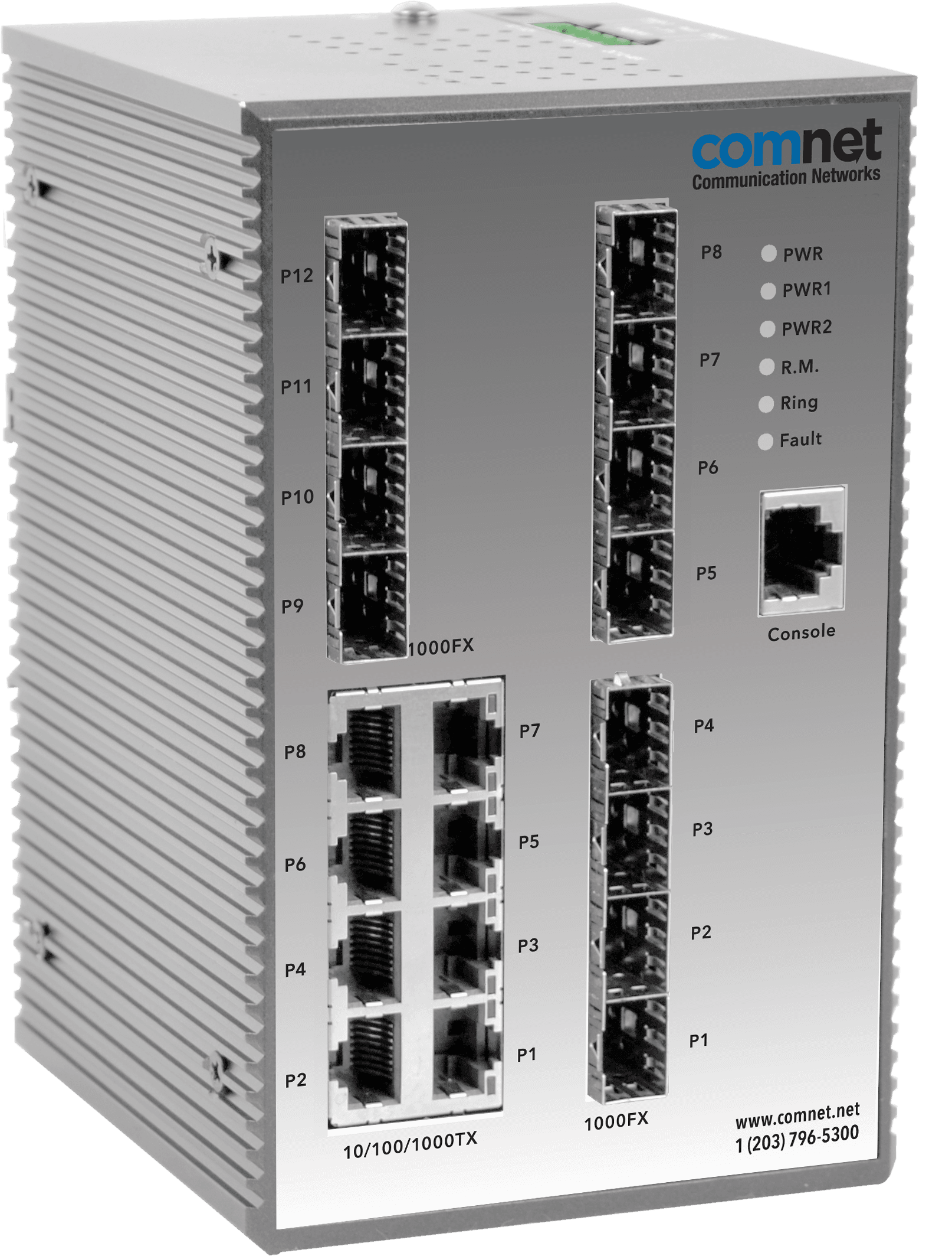 Hardened Managed L2+ Switch, 12 SFP, 8 RJ45