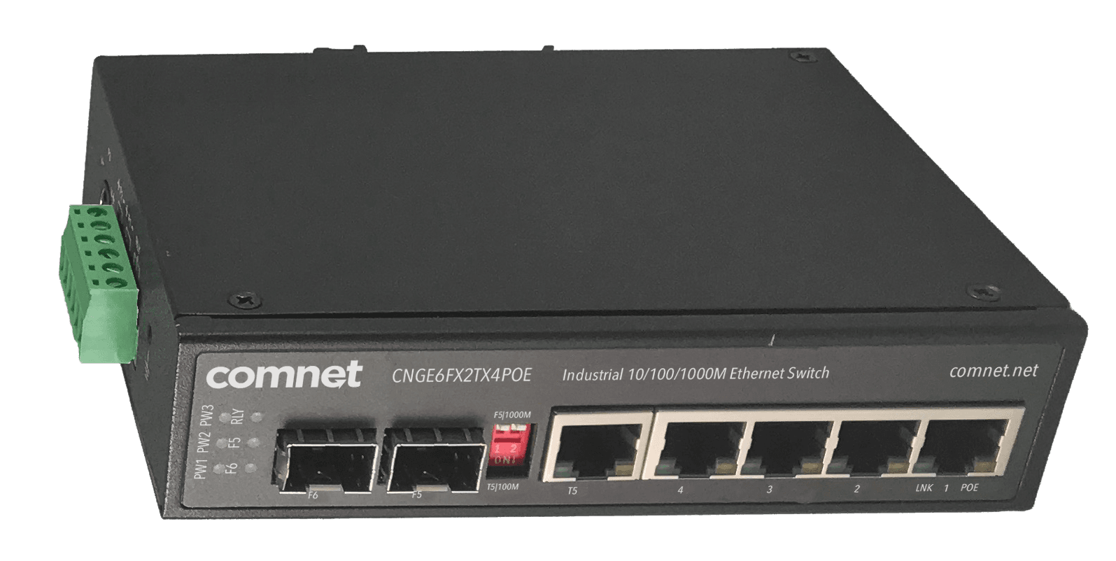 Hardened Self-Managed PoE Switch, 4 RJ45, 1 Combo, 1 SFP