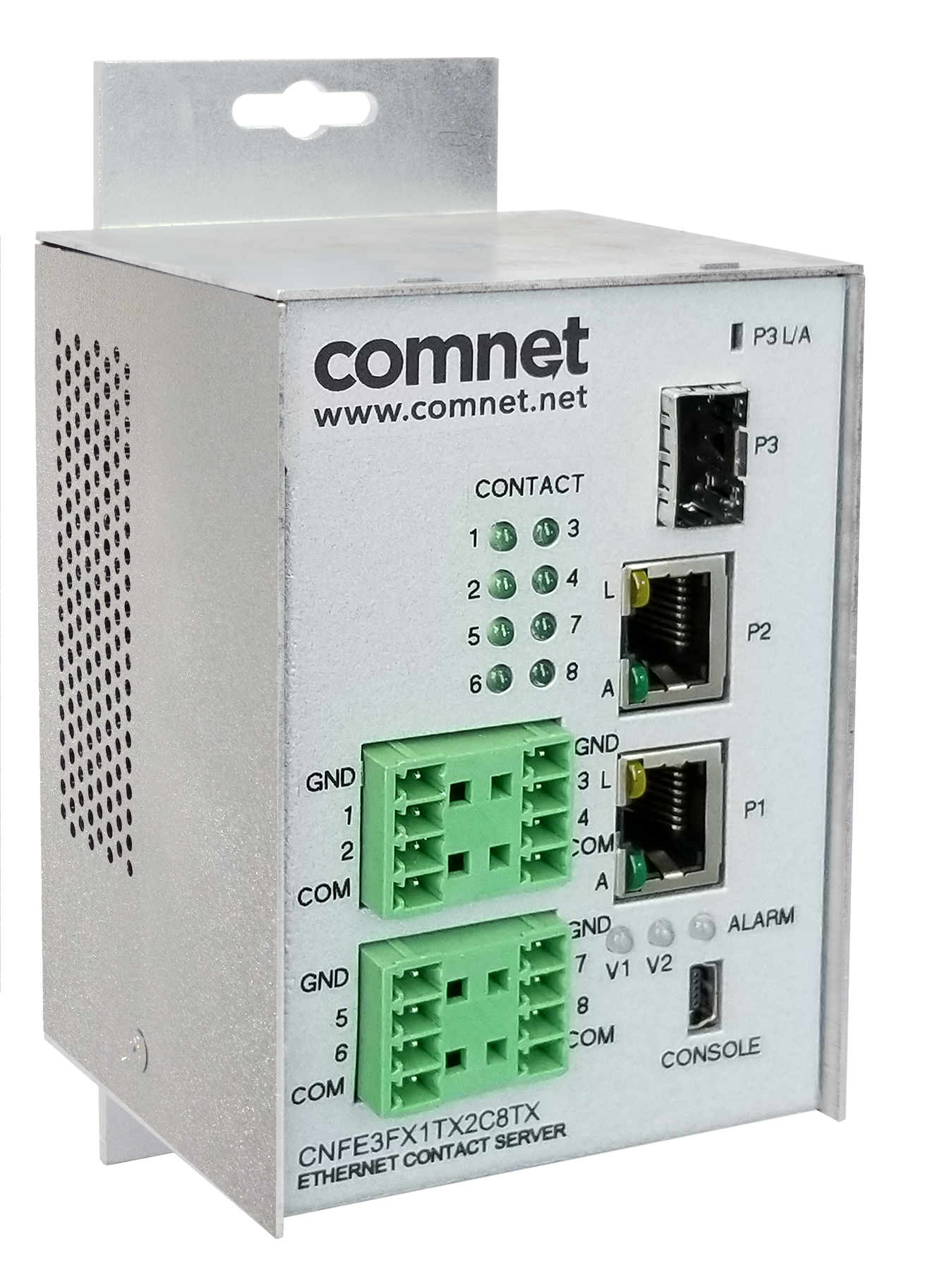 Hardened Managed Switch, 2 RJ45, 1 SFP, Integrated 4-Channel Contact Server, Transmitter/Receiver