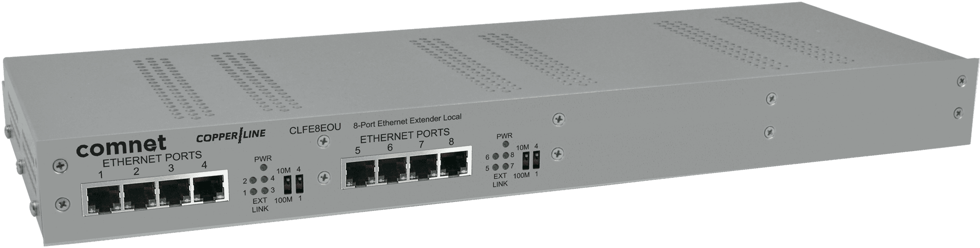 Ethernet Extender over Twisted-Pair, af PoE Passthrough Supported, 8-Channel