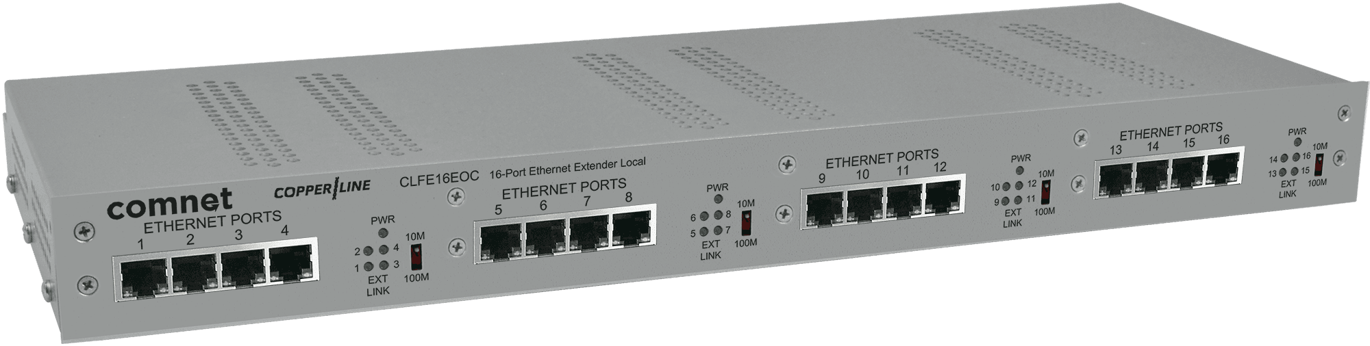 Ethernet Extender over Coax, af PoE Passthrough Supported, 16-Channel