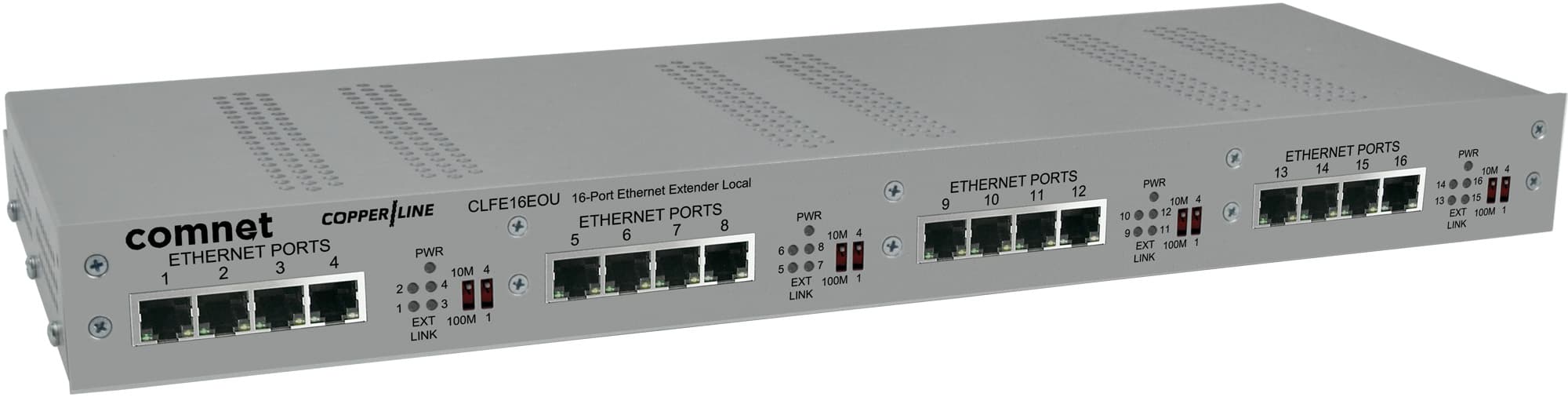 Ethernet Extender over Twisted-Pair, af PoE Passthrough Supported, 16-Channel