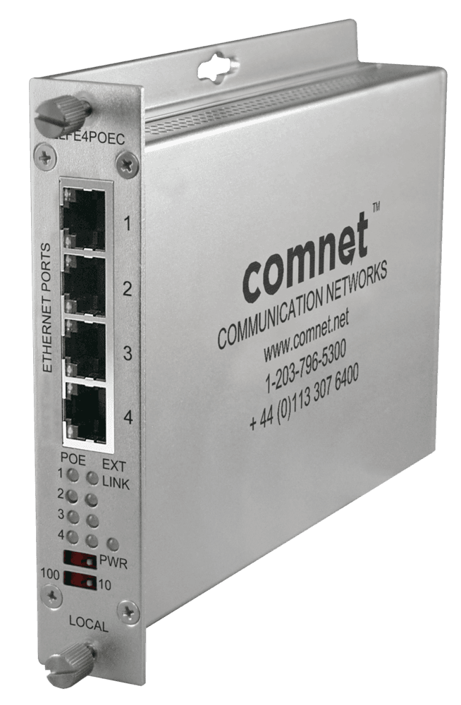 Ethernet Extender over Coax, Local, at PoE Passthrough Supported, 4-Channel