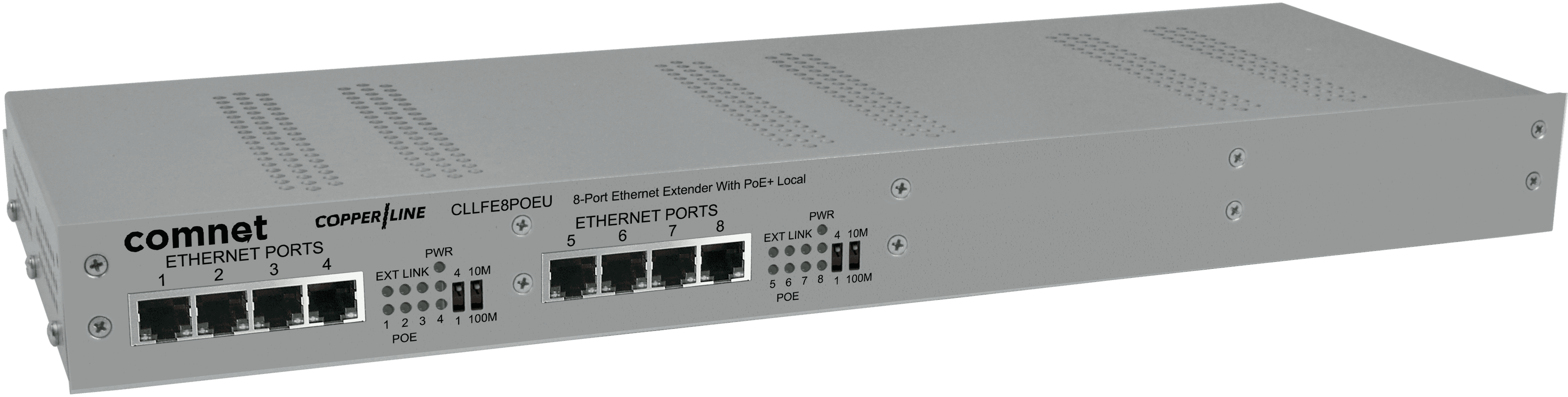 Ethernet Extender over Coax, Local, at PoE Passthrough Supported, 8-Channel