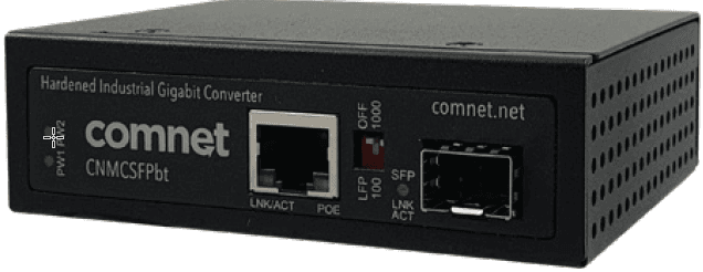 Hardened 10/100/1000 PoE bt Media Converter, 100 or 1000 SFP Optical Port