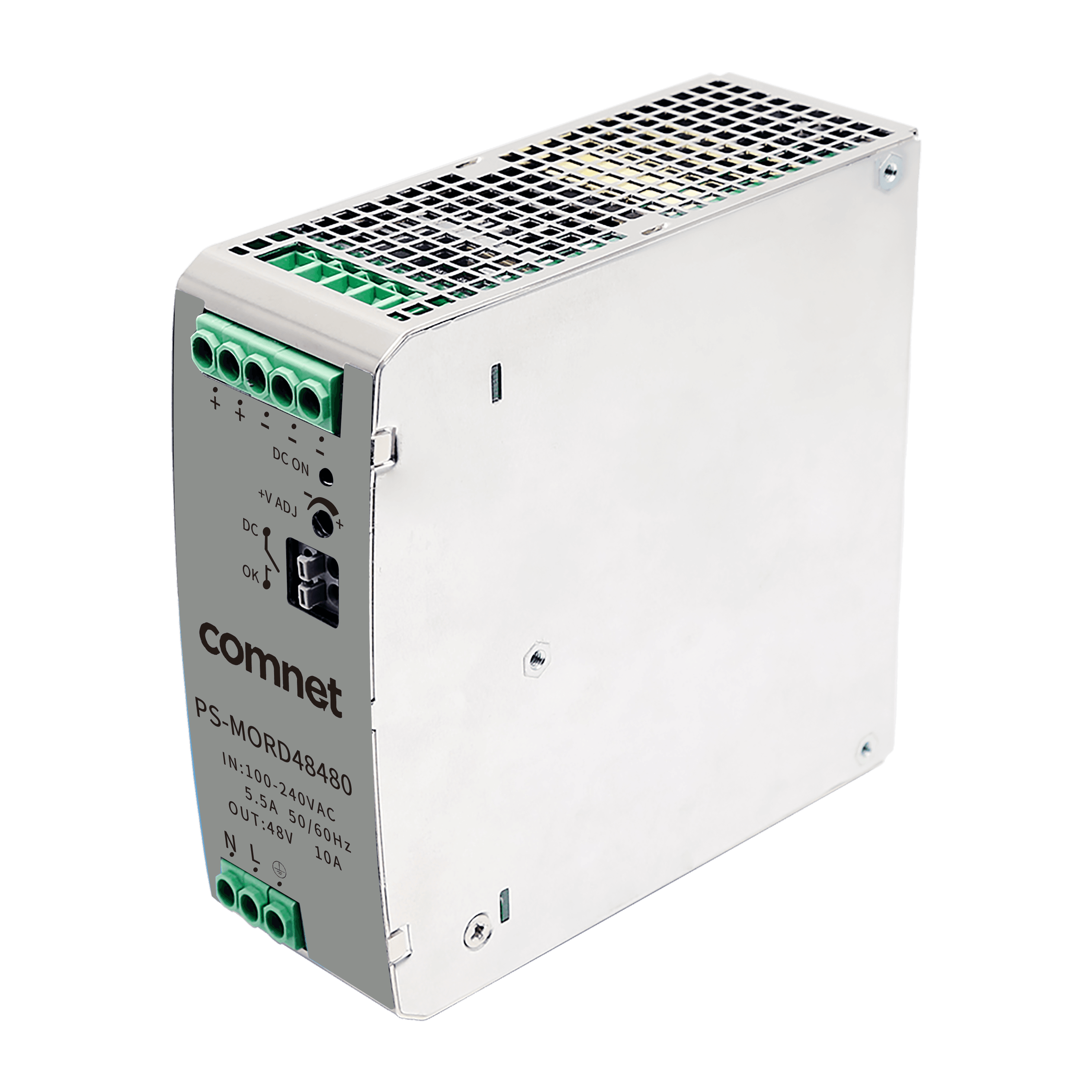 Hardened DIN Rail Power Supply, 480W, 48VDC