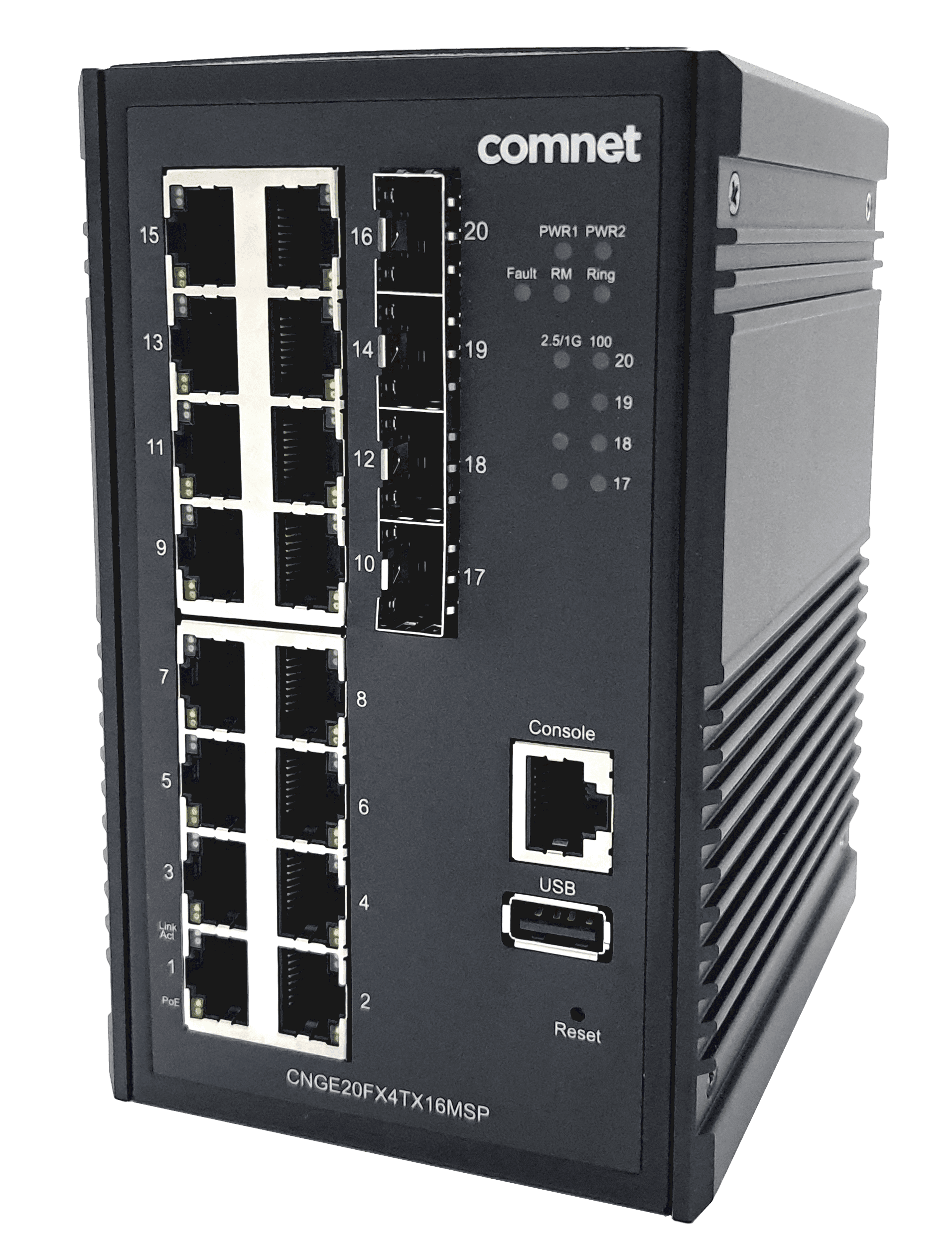 Hardened Managed L2+ PoE Switch, 4 SFP, 16 RJ45