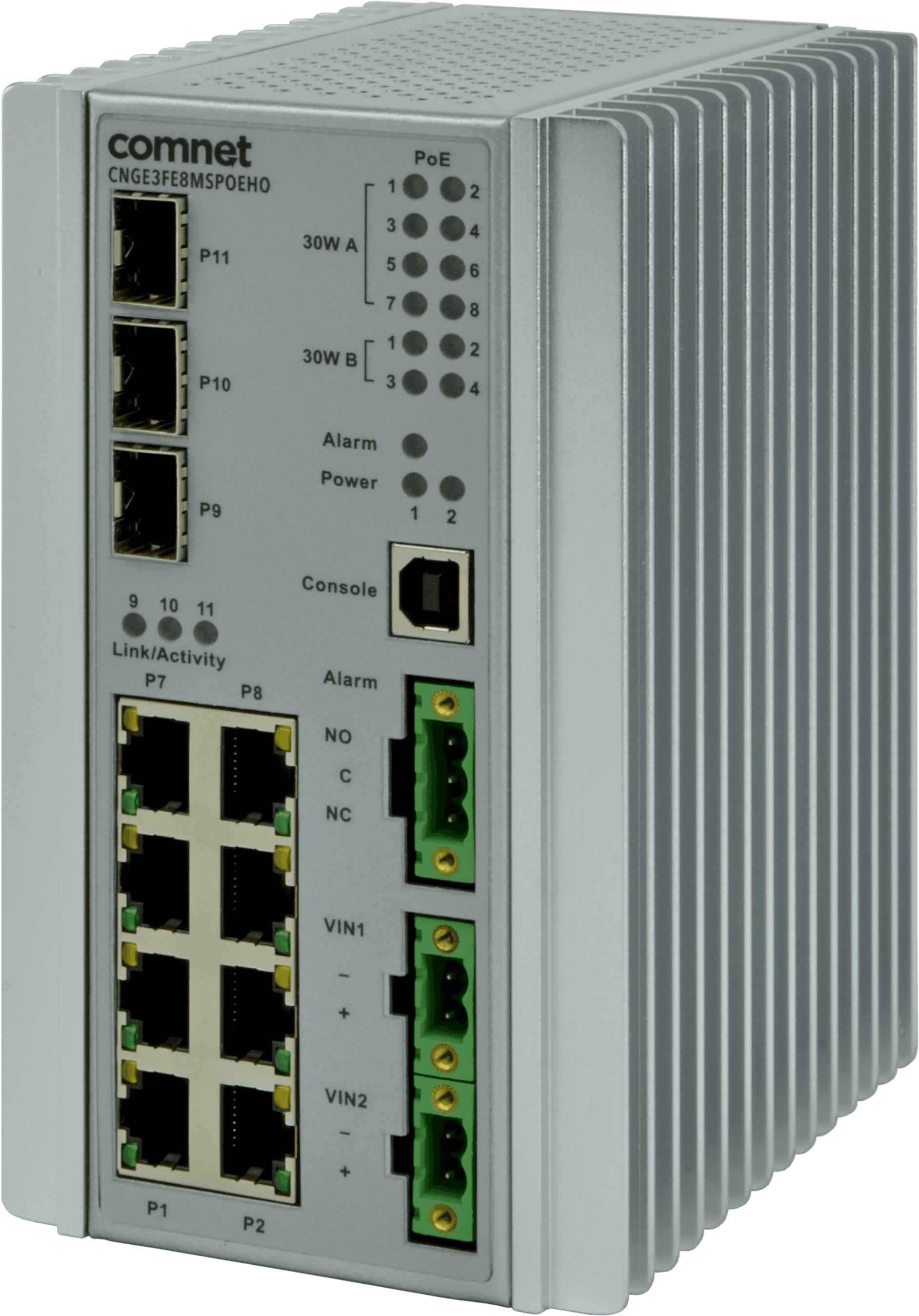 Hardened Managed L2+ PoE Switch, 3 SFP, 8 RJ45