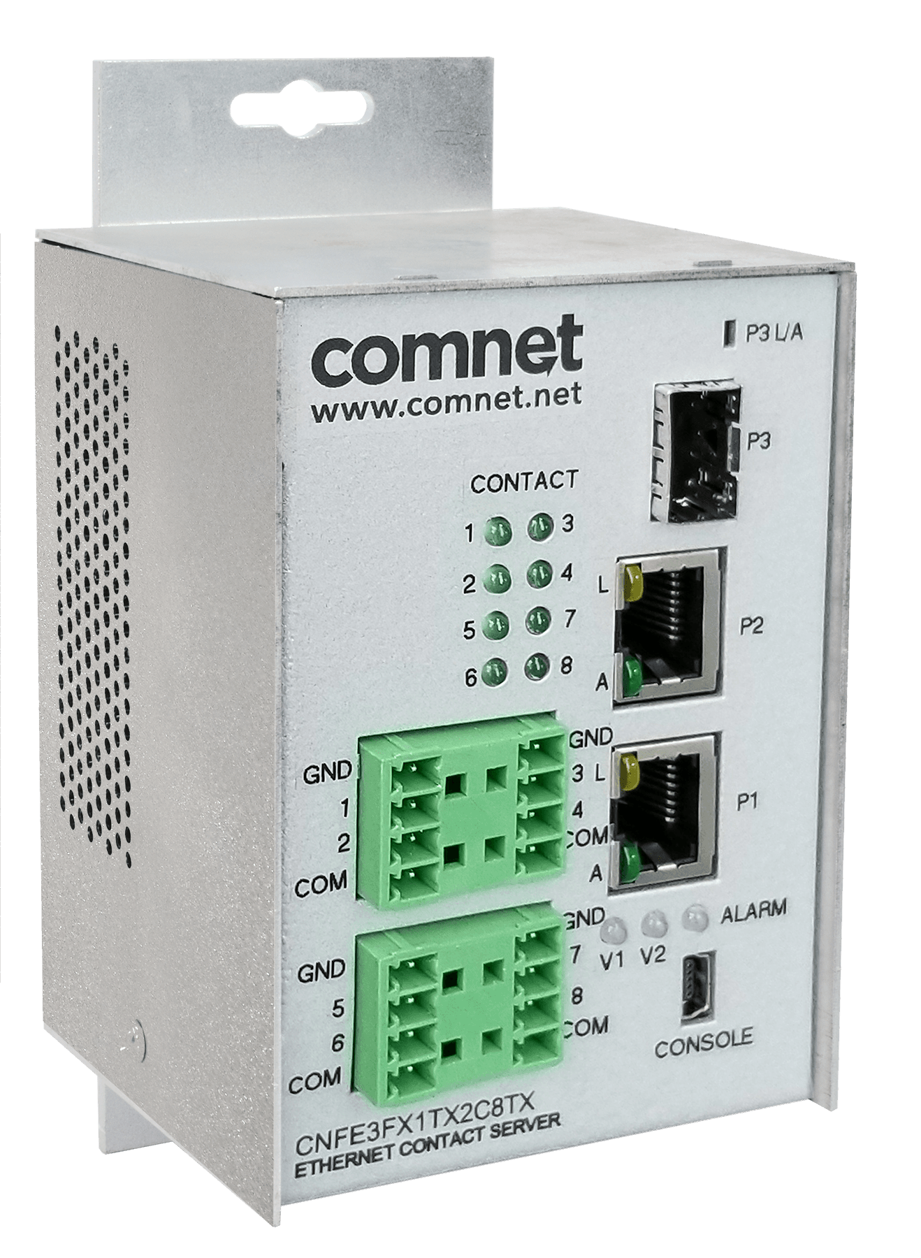 Hardened Managed Switch, 2 RJ45, 1 SFP, Integrated 4-Channel Contact Server, Transmitter/Receiver